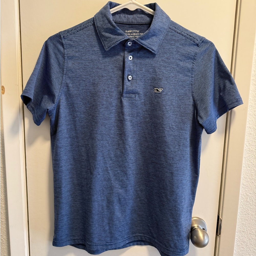 Vineyard Vines Boy’s Heathered Blue Polo with Whale Logo